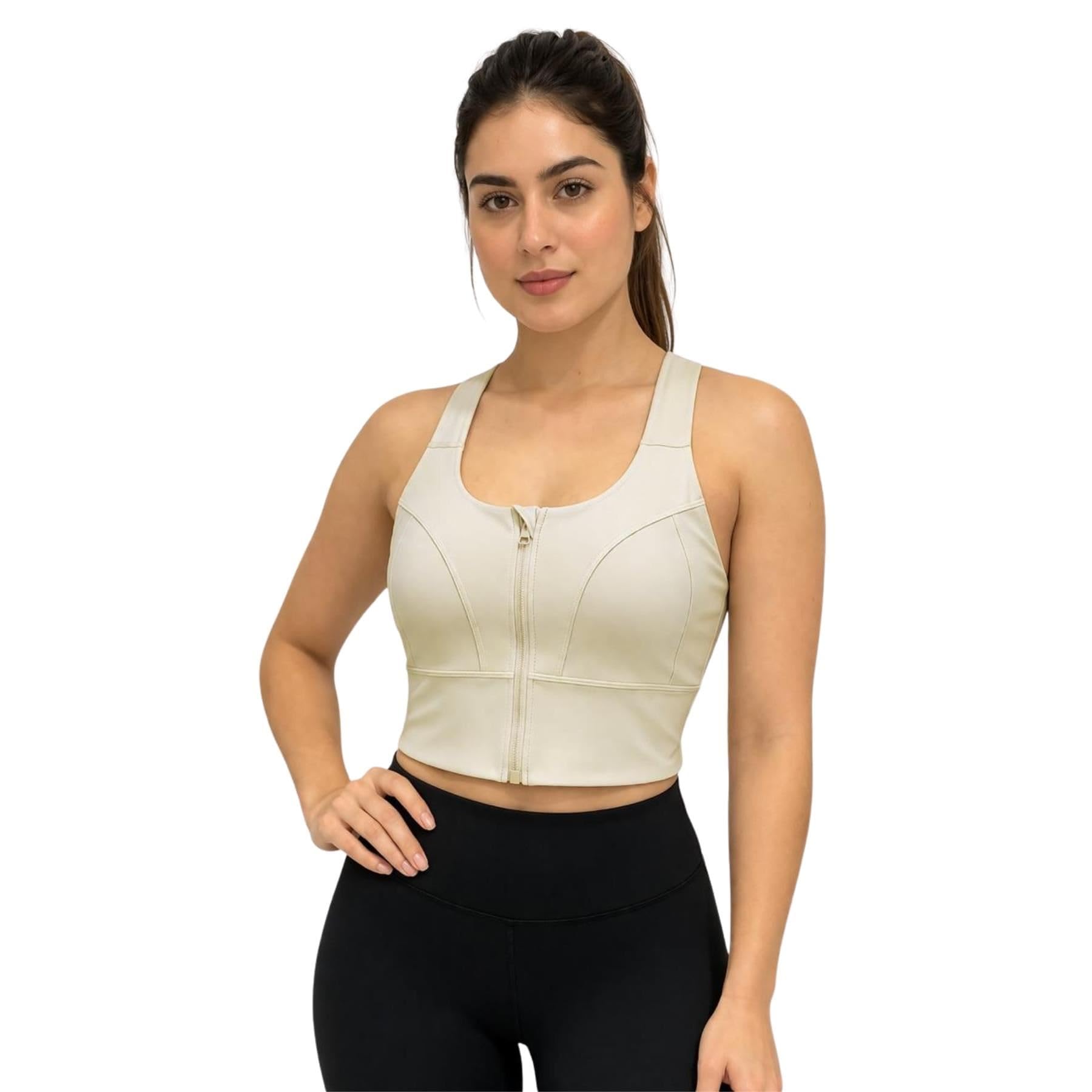 janisramone® Reggiseni sportivi da donna ad alto impatto con cerniera frontale, spalline elastiche incrociate posteriori con cuscinetti rimovibili, top corto da palestra, reggiseni da donna, reggiseno