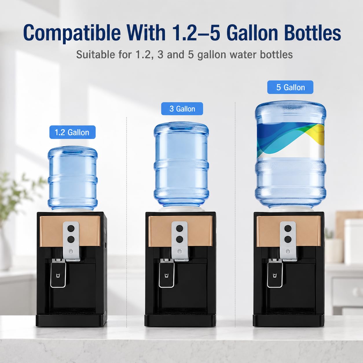 Distributore d'acqua a caricamento dall'alto, refrigeratore caldo e freddo con controllo automatico della temperatura, erogazione one-touch, compatibile con bottiglie da 4,5-18,9 l