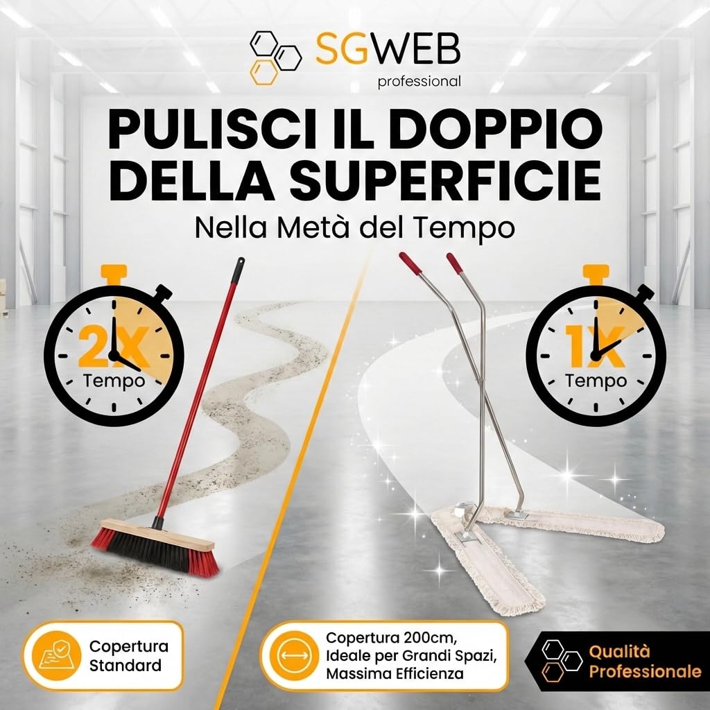 Scopa industriale a forbice con panno da 100 cm - Scopa per grandi dimensioni con Doppia frangia in cotone lavabile - Sistema professionale per grandi superfici