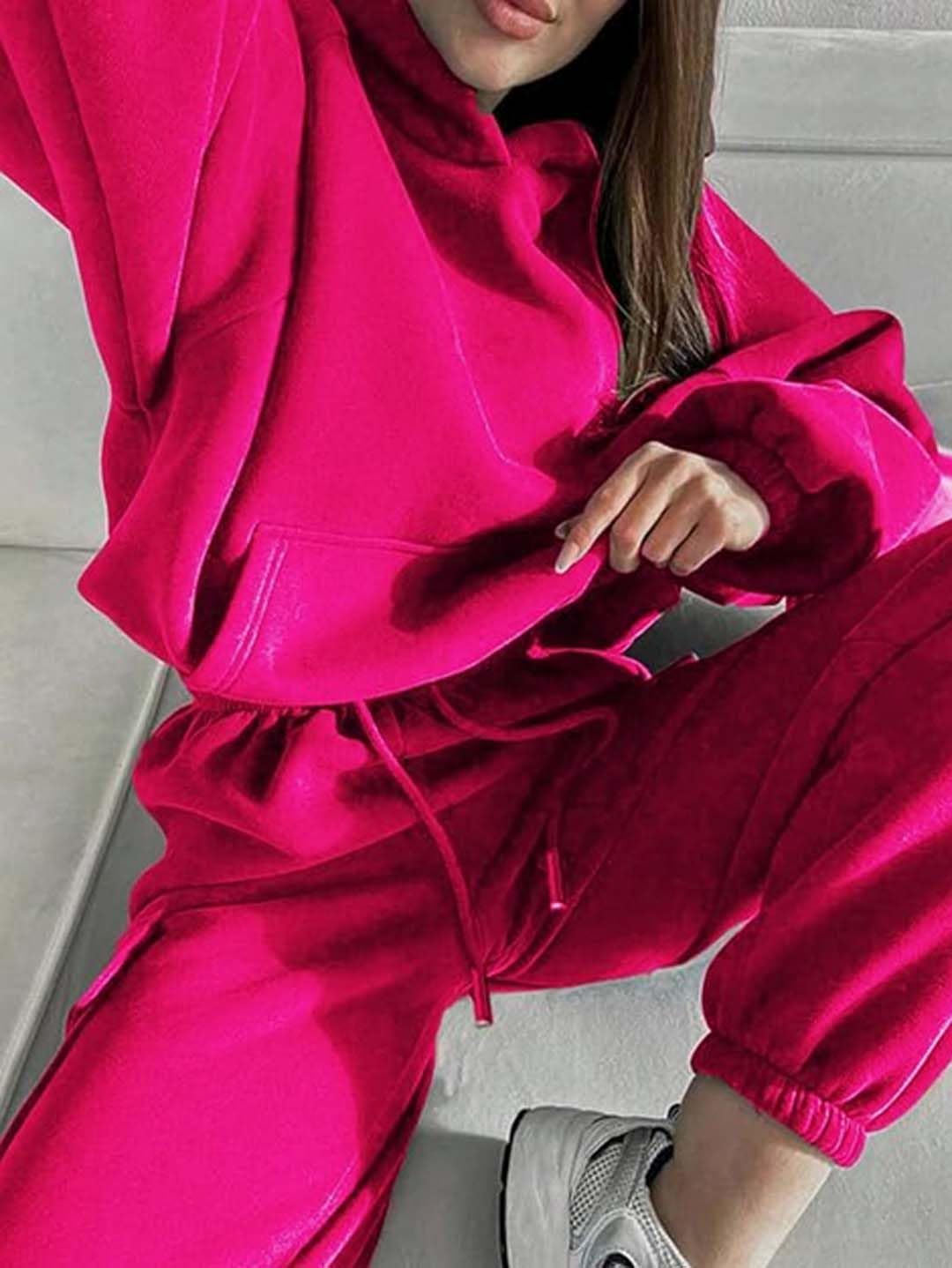 KOTTY Co-Ords damska gładka bluza bluzy dresowe spodnie dresowe (różowy, XL)_KTTWINTERSET135XL