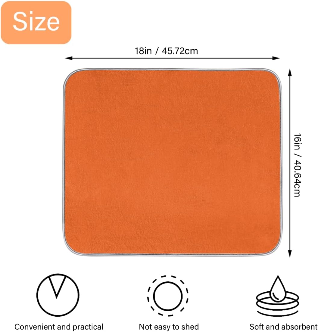 Dish Drying Mats for Kitchen Counter Orange Solid Color Drainer Rack Mat Super Absorbent Washable Dishes Drying Pad,18x16inch