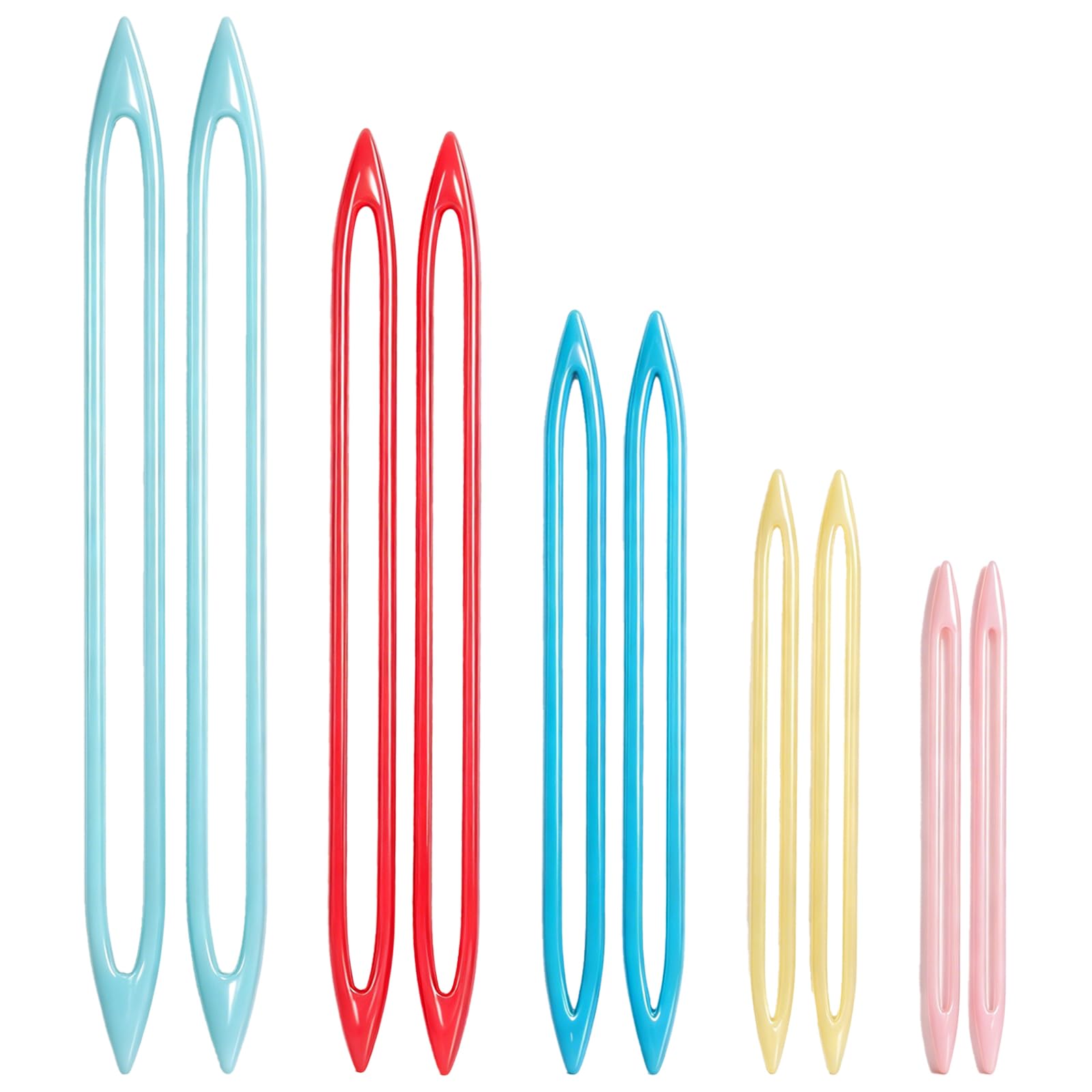 Ezoou Multicolour 10 Pcs Plastic Sewing Needles - Blunt Point Large Eye Sewing Needle – Abs Weaving Needles For Crochet, Knitting, Darning And Diy Handmade Crafts – 5 Sizes
