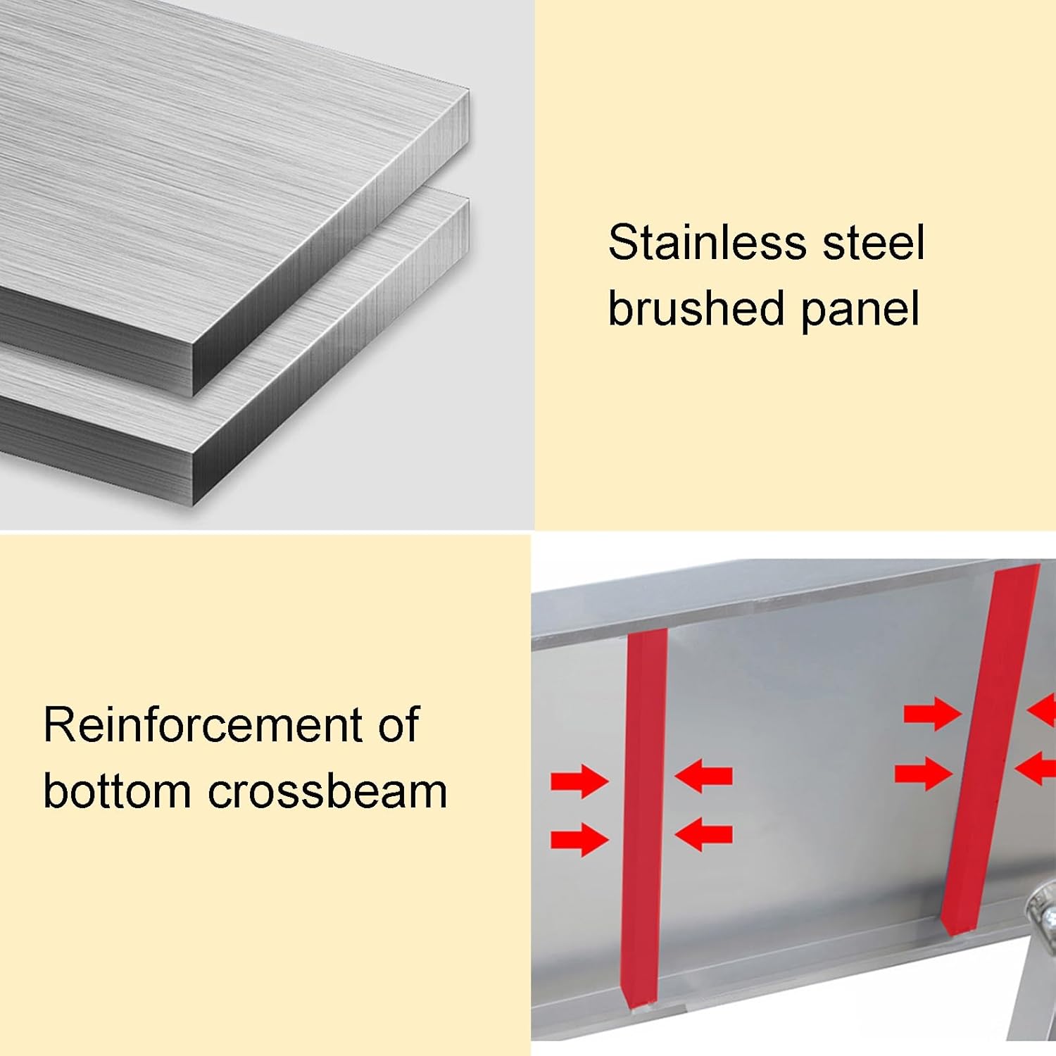 3-Layer Thickened Stainless Steel Workbench Kitchen Countertop with Brushed Stainless Steel Superficial Adjustable Leg Height Multiple