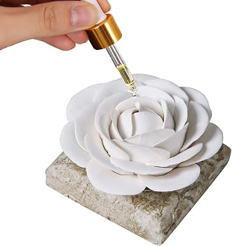 Ceramic Passive Essential Oil Diffuser, Aesthetic Desktop Handmade Flower & Concrete Base, Porcelain Aromatherapy Oils Diffuser for Home, Office, Yoga, Spa Room White Camellia
