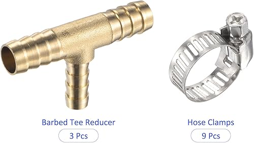 Miniatura 4 de Juego de 2 accesorios de púas de manguera de latón, conector de tubo de latón de 38 x 38 x 14 pulgadas de diámetro exterior con abrazaderas de