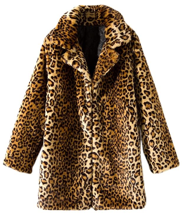 Leopard Faux Fur Women's Winter Warm Coat Fur Jacket Overcoat Hooded Outerwear Sweater Dress