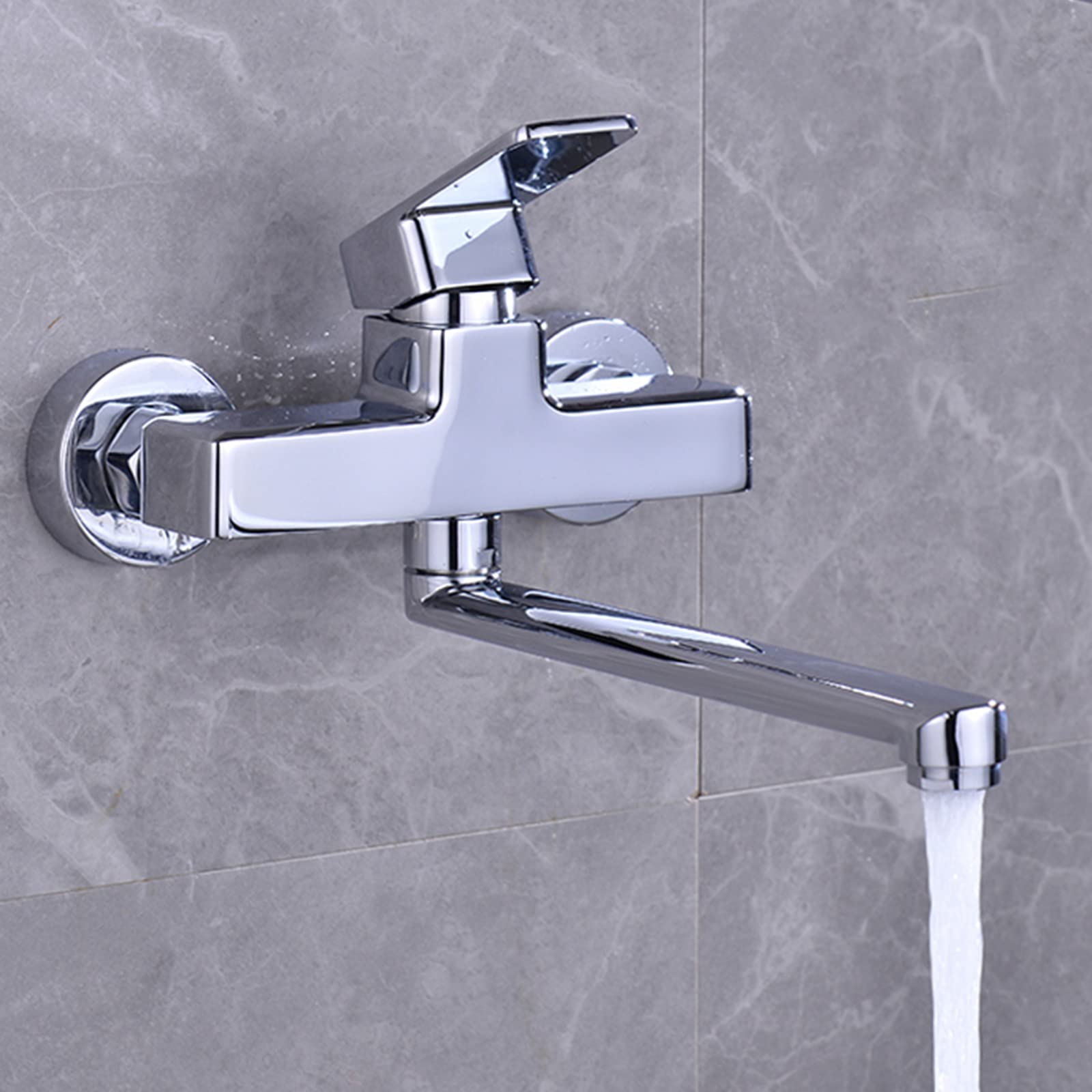 Grifo De Fregadero Cocina Cromo Montado En La Pared Giratorio Latón Caliente Y Frío-30Cm(20CM)