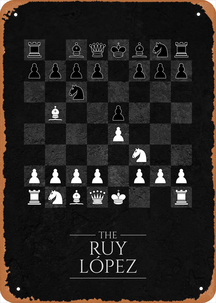 Ruy Lopez Chess Metal Tin Sign 8 x 12 in Chess Openings Vintage Poster Man Cave Decorative