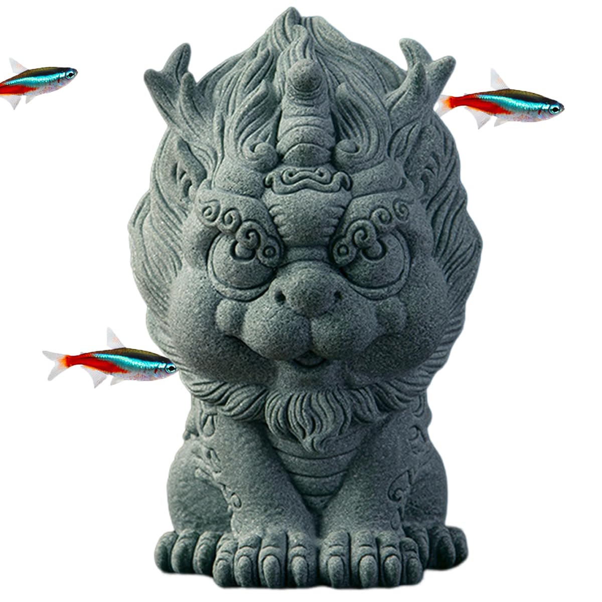 livelyfish Fish Tank Fu Foo Dog Statue Asian Oriental Aquarium Statues Decor Good Lucky Sandstone Qi Lin Figurines for Garden Fish Tank Bonsai