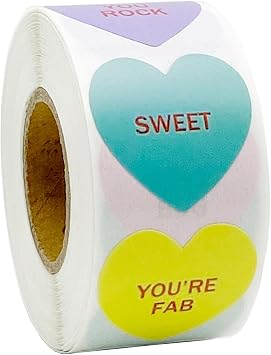 500PCS Heart Stickers for Kids, Valentine Candy Hearts Stickers, Valentines Day Stickers Roll, Valentines Day Labels for Candy Conversation Hearts Valentines Classrooms Cards Heart Envelope Seals