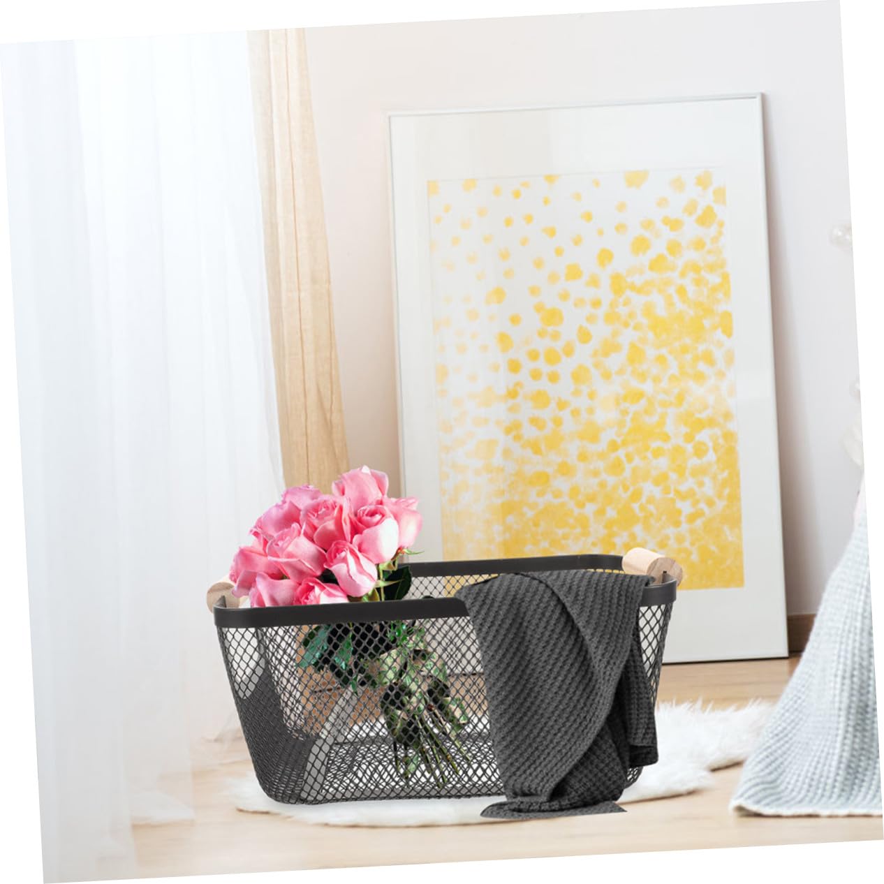 TOYANDONA 2 Stück Metallkörbe mit Holzgriffen Rechteckige Aufbewahrungskörbe aus Eisen Robust und Multifunktional für Küche und Schlafzimmer