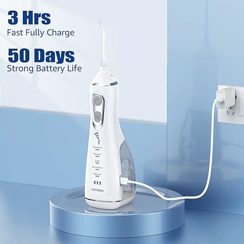 Miniatura 9 de Irrigador dental de agua para dientes 5 modos de irrigador bucal portátil IPX7 impermeable irrigador bucal de 101fl oz 4 chorros potente batería