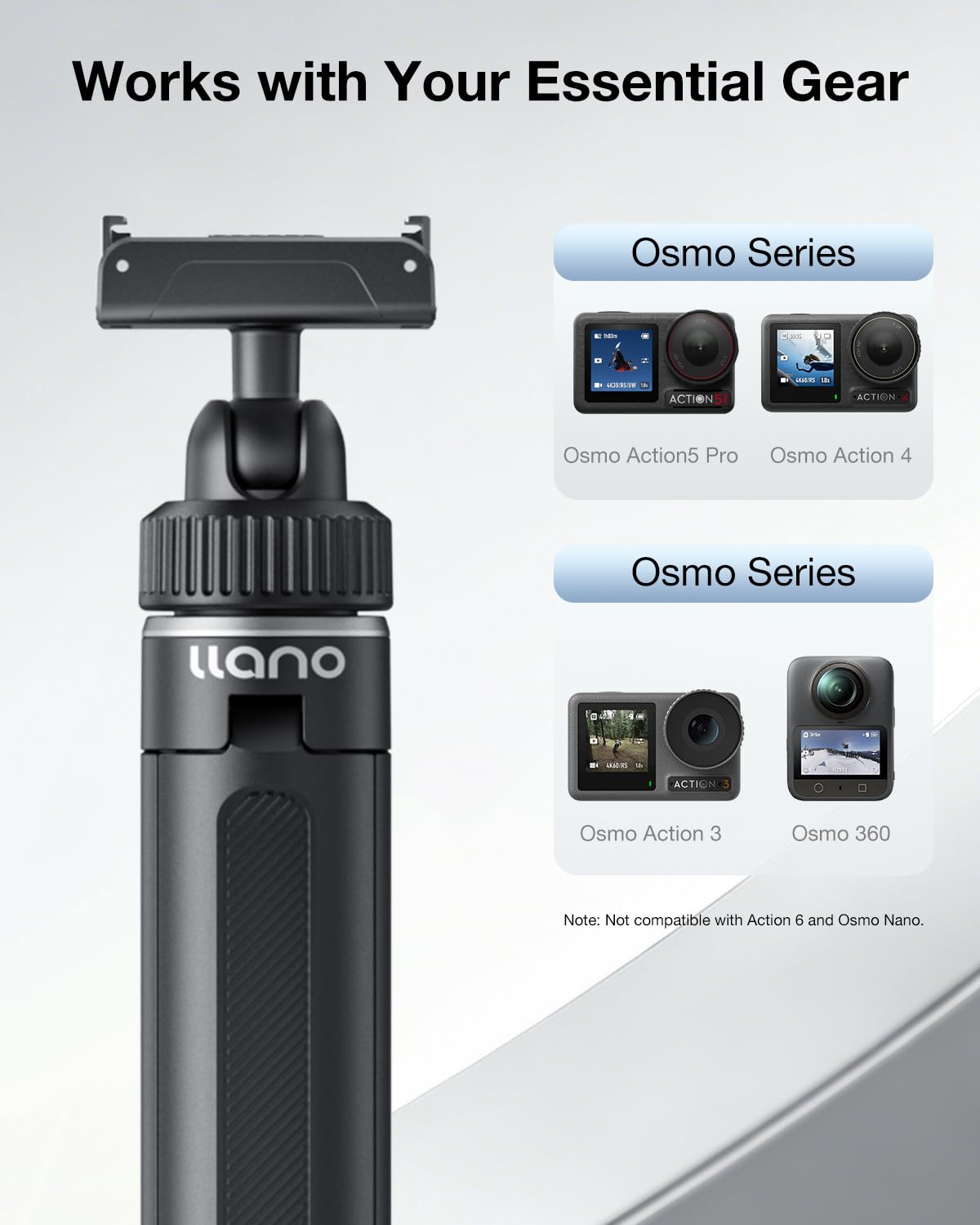 llano 40 cm Magnet Action Kamera Stativ für DJI Osmo Action 5 pro/4/3, Osmo 360, ausziehbares Mini-Stativ mit Magsafe-Schnellwechseladapter, 360°Kugelkopf, Kleiner Selfie-Stick,Schwarz