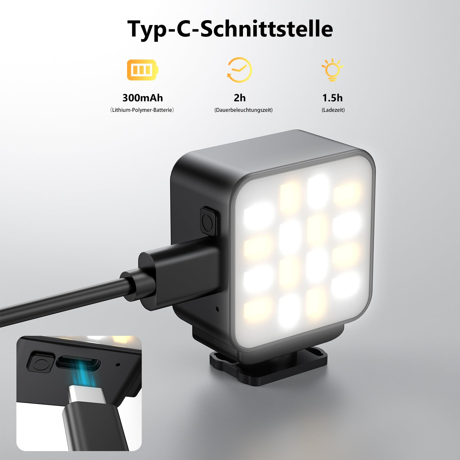 VRIG FD-02 Mini luz magnética de vídeo con parche de metal para DJI Osmo Pocket 3, 3000K-6000K USB-C cámara de acción luz de llenado para DJI Osmo Action 5 Pro/4/3, Pocket 4 y jaulas (negro)