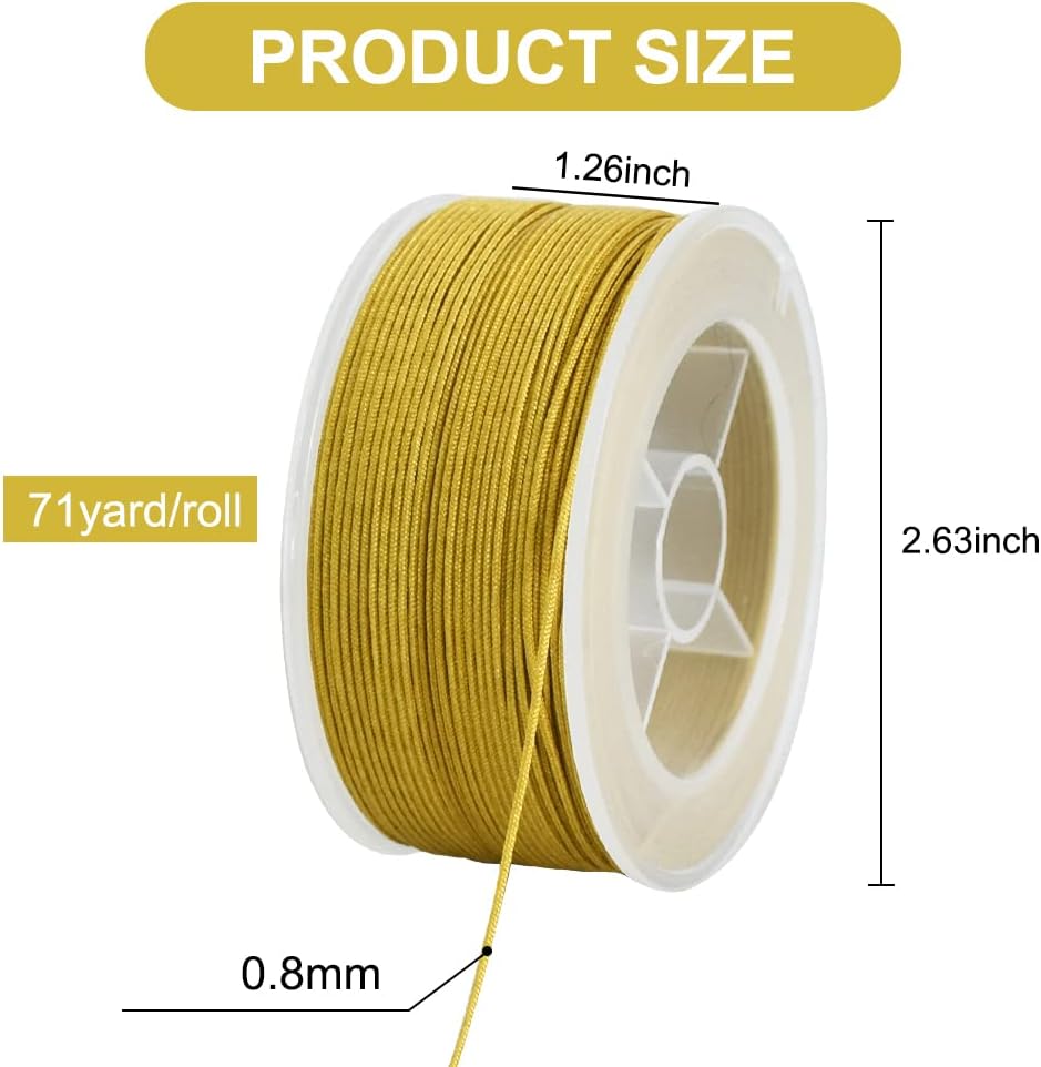 TONIFUL 0.8mm x 70 Yards Gold Nylon Cord Satin String for Bracelet Jewelry Making Rattail Macrame Trim Cord Necklace Bulk Beading Thread Kumihimo Chinese Knot Craft image 2