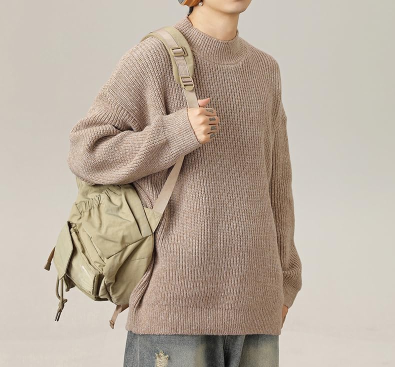 LAPRBY Mens Crewneck Y2k Vintage Sweater Casual Long Sleeve Knitted Pullover Tops Sweaters Winter Fall Outfit (Khaki,Large)3