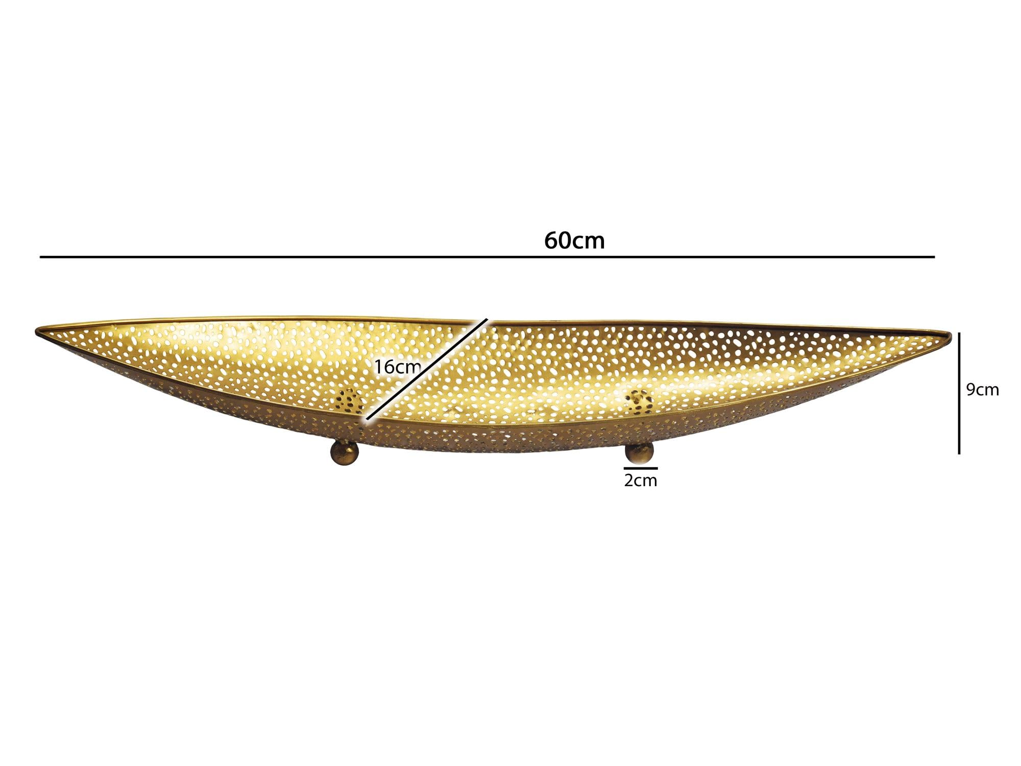 FineBuy Misa na owoce 60 x 16 x 9 cm Aluminium Złota Ręcznie robiona | długi kosz na owoce w kształcie łodzi, ręcznie robiony metalowy kosz na owoce, ażurowa misa na kredens, dekoracja stołu do ku