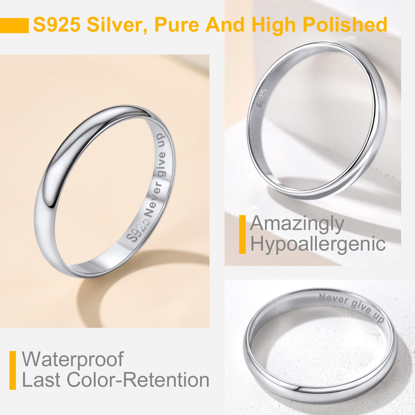 Bandmax Anello Argento 925 Donna Uomo, Ferma Anello Fedine Argento, 4 Stili Fedina Uomo Donna, Anello Argento Personalizzabili Gioielli, Idee Regalo Compleanno Natale Nuziale