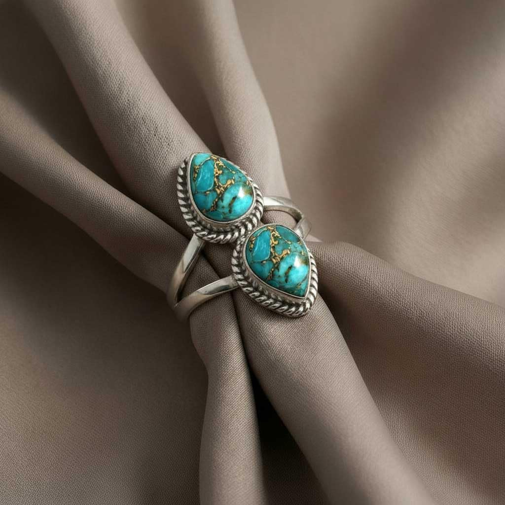 Rose Quartz, Tiger Eye, Labradorite, Pearl Pear Handmade Ring 925 Sterling Silver Overlay Boho Natural Gemstone Jewelry For Women
