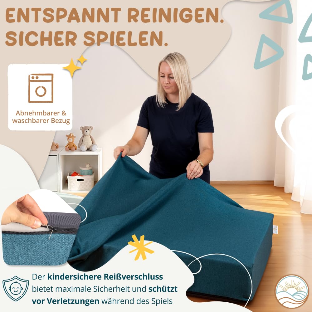 Hüpfpolster für Kinder – Sichere Hüpfmatratze & Oeko-TEX zertifiziertes Hüpfkissen | Made in EU, waschbar & Anti-Rutsch | Freude für Kinder & Entspannung für Eltern - 100x75x18 cm (Petrol)