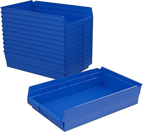 Akro-Mils 30178 - Caja de plástico para estantes anidados, (18 x 11 x 4 pulgadas), azul, (paquete de 12)