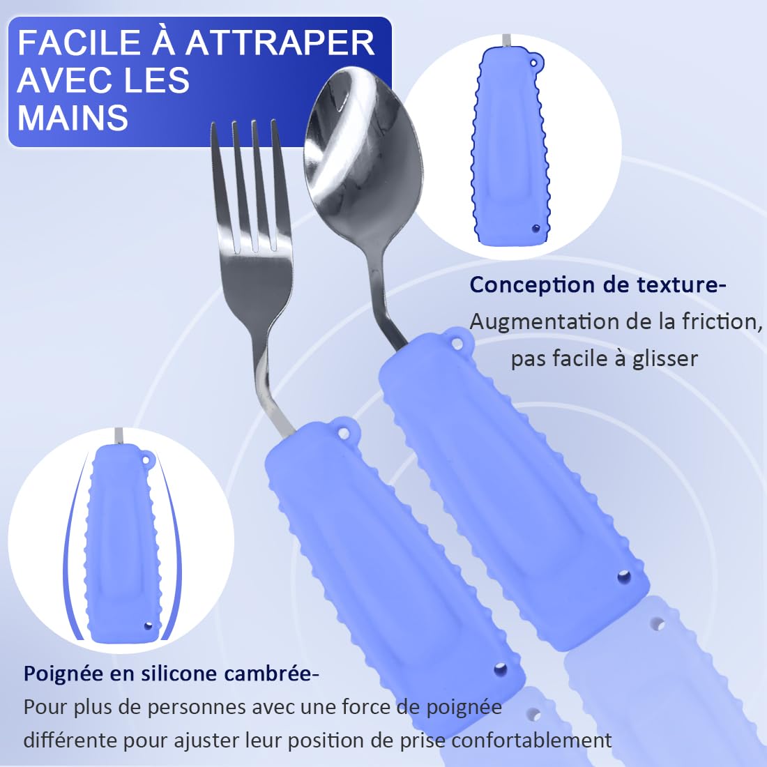 Cubiertos Ehucon adaptativos, juego de tenedor y cuchara curvos para personas mayores o con enfermedad de Parkinson (púrpura, mano izquierda)