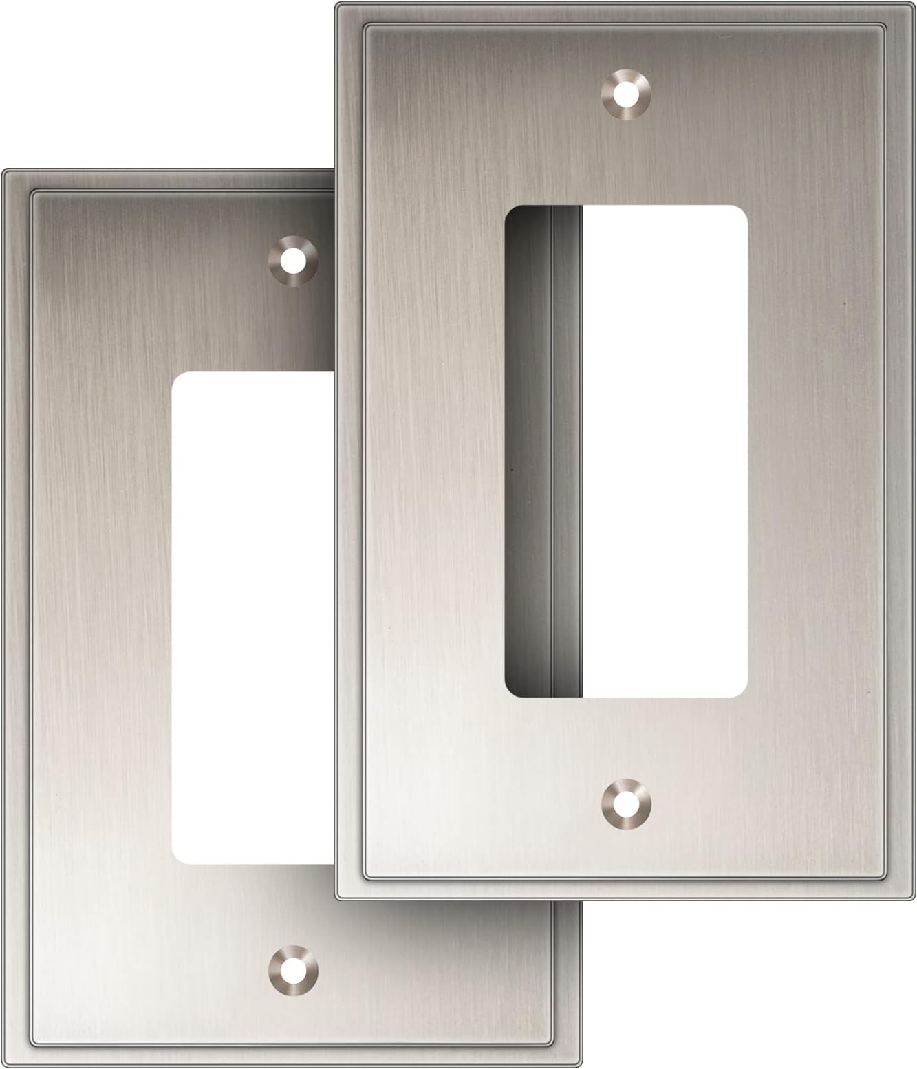 Henne Bery Soft Modern Decorative Wall Plate Switch Plate Outlet Cover (Single Decorator 2PK, Satin Nickel)