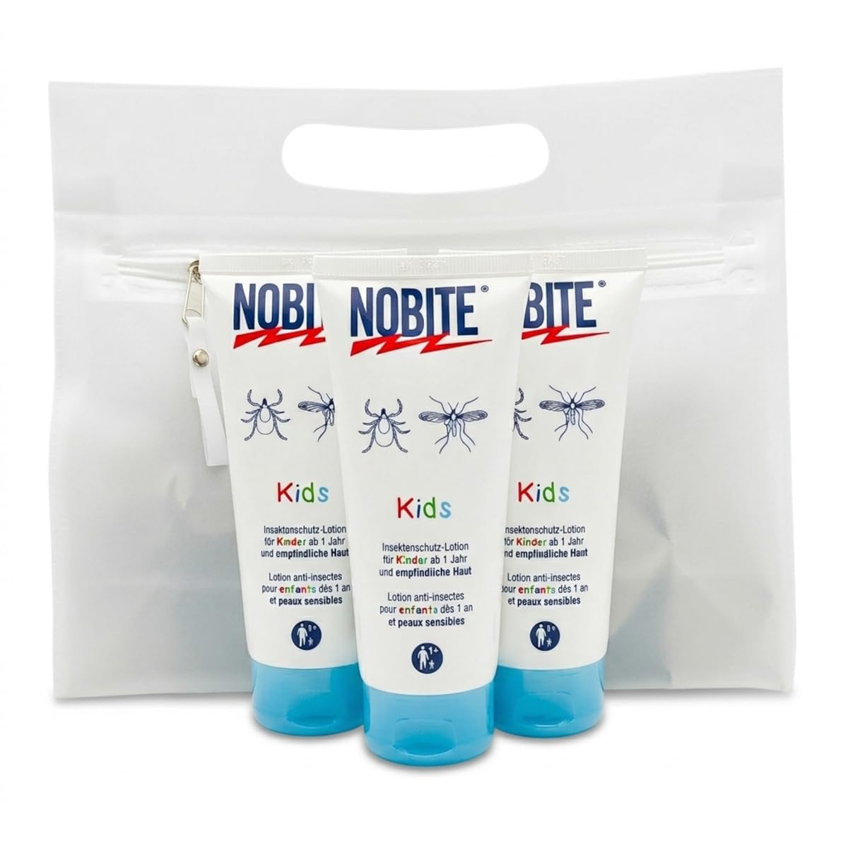 NOBITE Kids Insektenschutz Lotion 3x100ml mit Tasche – Mückenschutz Kinder