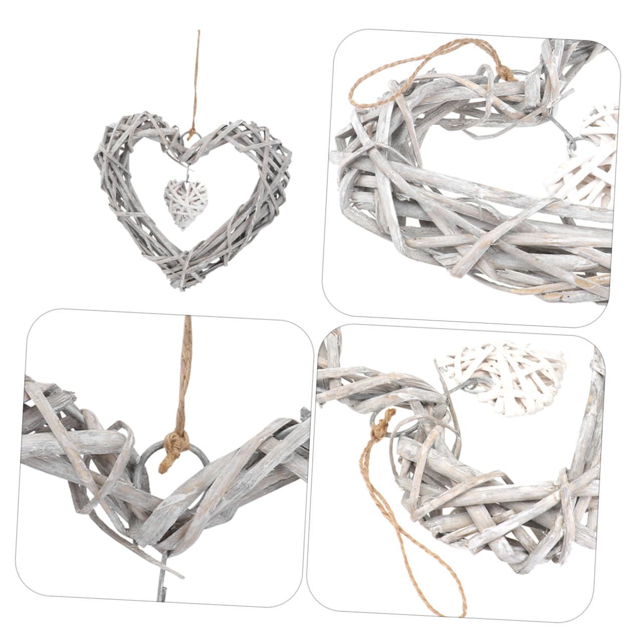 Homoyoyo 4 STÜCKE Rattan Herz Deko zum Aufhängen Handgefertigt mit Spitze Romantischer Weidenkranz für Hochzeit Party Schlafzimmer Wanddekoration Langlebig und Leicht Stilvolles Herz