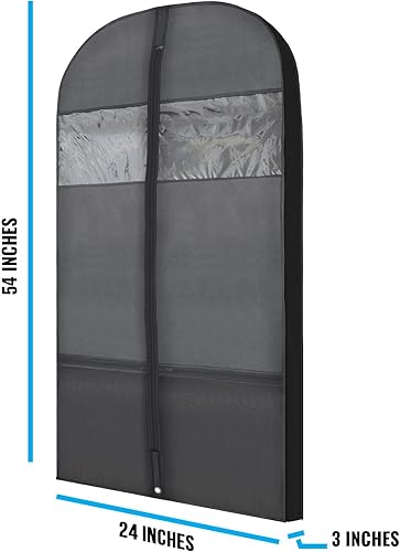 Miniatura 7 de Plixio Bolsas de ropa negras de 43 pulgadas para viajes o almacenamiento de ropa colgante, bolsas de traje, fundas para hombres y mujeres, vestidos,