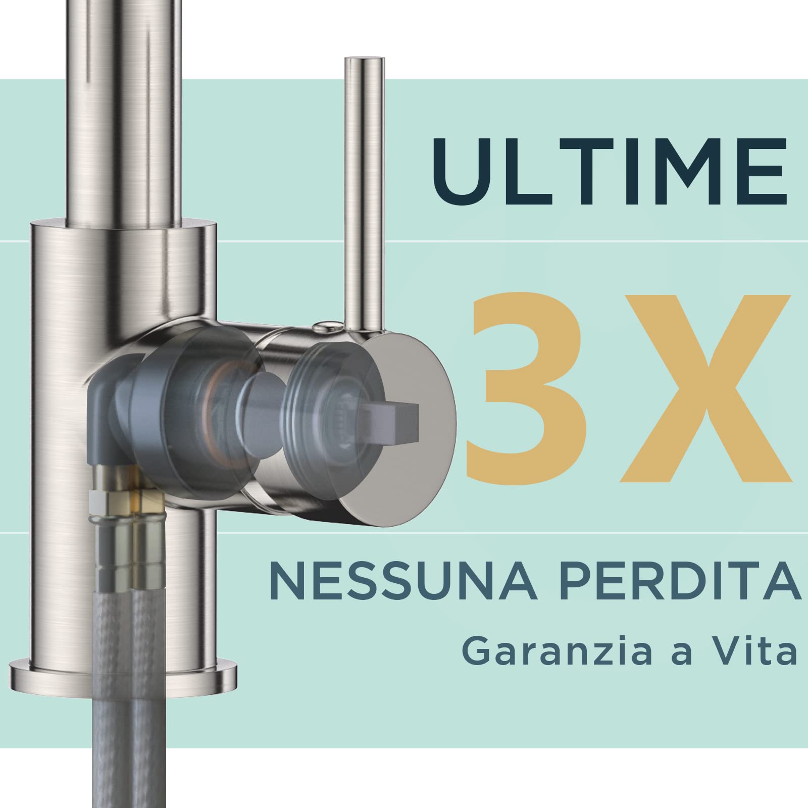 FORIOUS Miscelatore Cucina, Rubinetto Lavello Cucina, Acciaio Inox Ad Alta Pressione Orientabile a 360°Monocomando, Acciaio Inossidabile