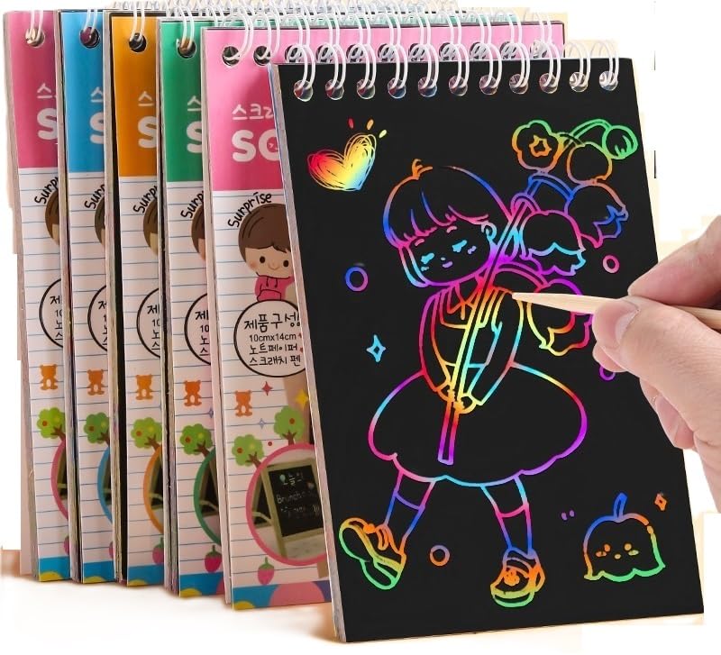 8pc Magical Scratch Book for Kids - Return Gifts Birthday Party for Kids - Best Birthday Return Gifts for Kids in Bulk - Magic Drawing Set Painting Activity Book Doodle Books - Scratch Note Book 2