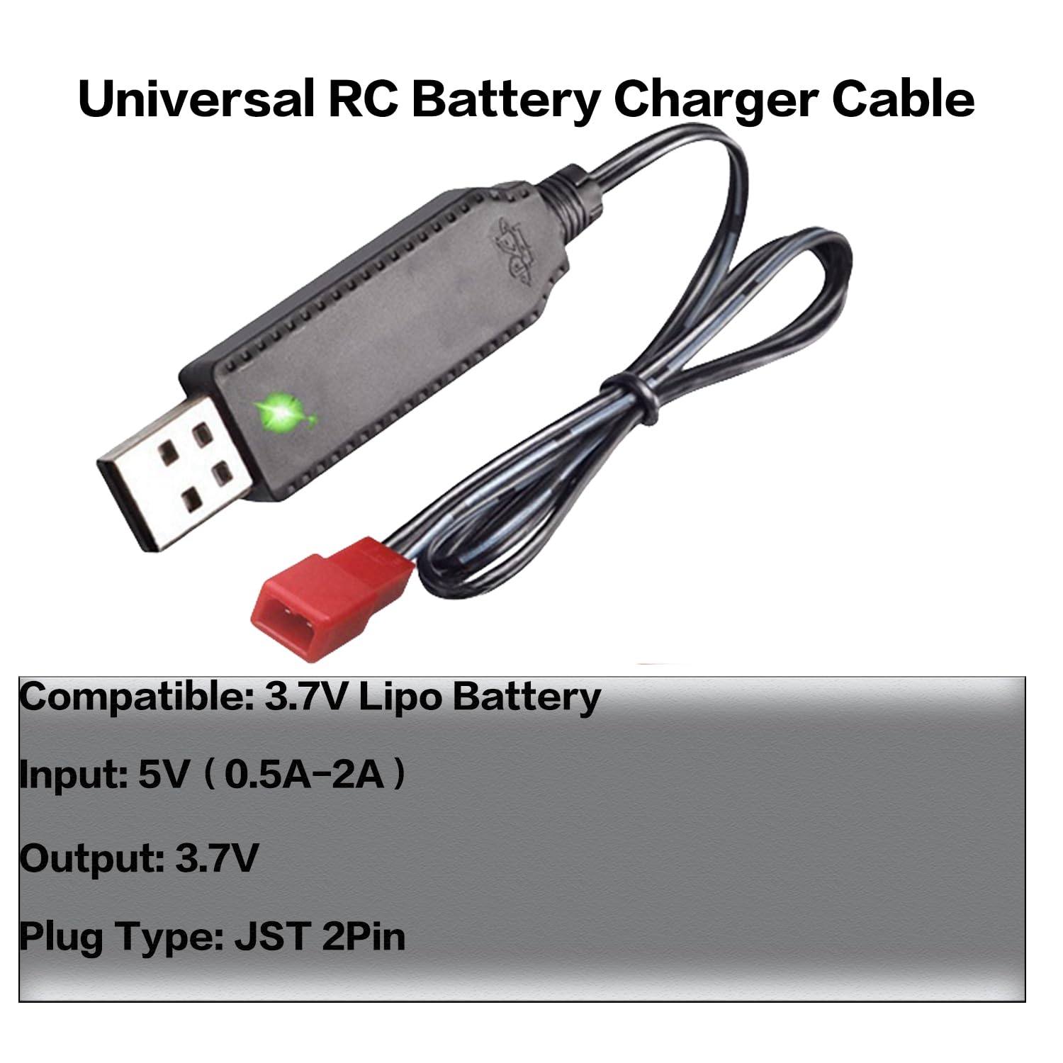 Cavo Ricarica USB Per Batteria Lipo 3.7V | Con Connettore JST A 2 Pin, Per Auto E Aerei RC, Indicatore LED