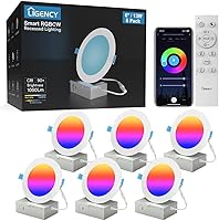 Vista 9 de Ligency Iluminación empotrable inteligente de 4 pulgadas, 9 W, ultrafina, Wi-Fi, luz de techo RGBCW que cambia de color, compatible con Alexa