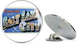 Greetings from Salt Lake City (Vintage Utah Post Card Design) Metal 0.75" Lapel Hat Pin Tie Tack Pinback