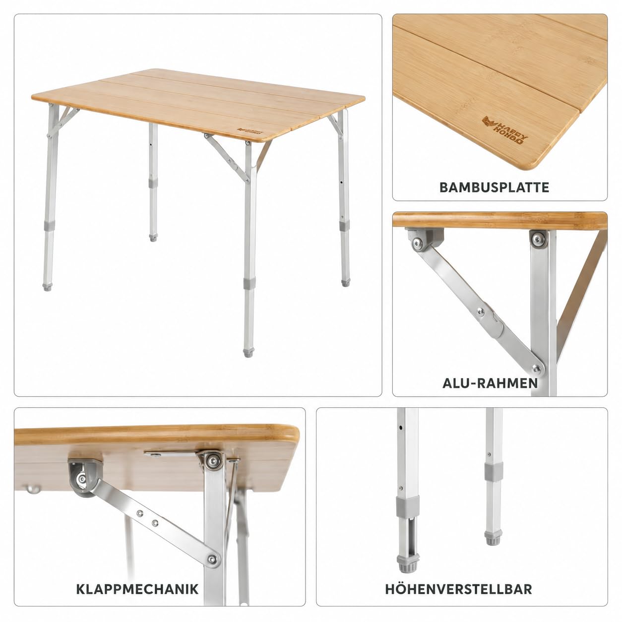 Happy Rhino - Klapptisch Lorentz Bambus - Campingtisch - Faltbar - Gartentisch - Braun - 80x60 cm