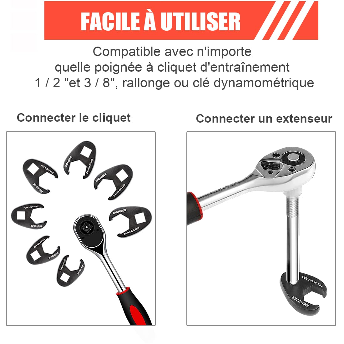 15 PCS Ensemble de clé à Fourche à emmancher Métrique 1/2 3/8" | Coffret de douilles à tuyauter,clé à écrou évasé,8-24mm