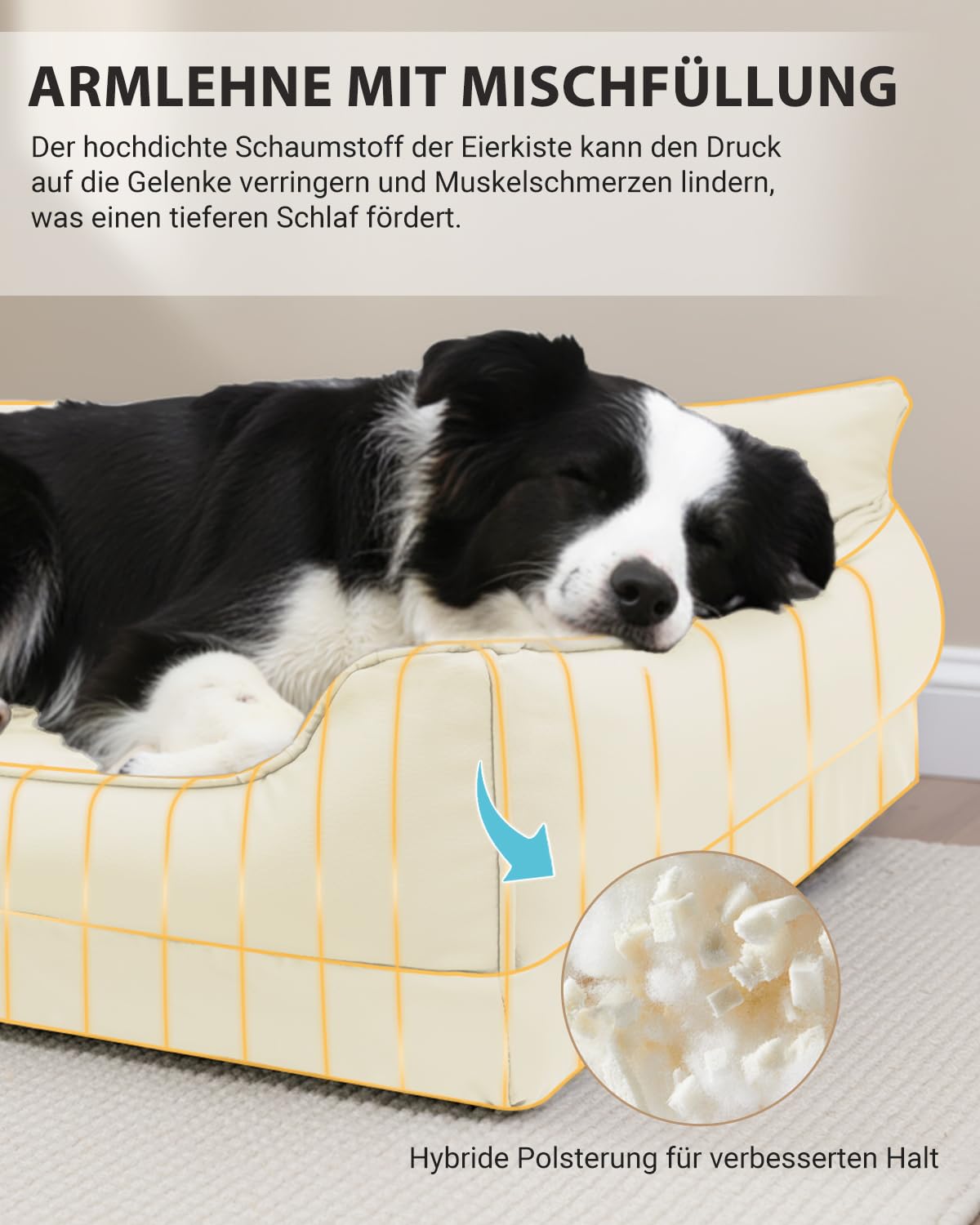 Orthopädisches Hundebett,Wasserdicht Kunstleder Hundekissen | 91x68 cm,Beige,Hundekorb für Grosse Hunde,Leicht zu Reinigen,Waschbar Hundesofa mit Rutschfester Boden, Rundum Erhöhter Rand