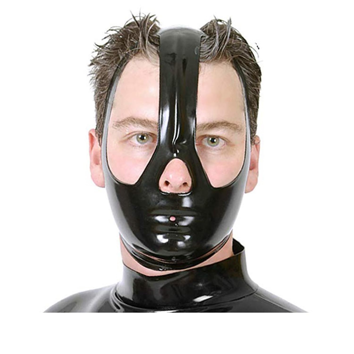 Capucha de látex unisex XL 70 cm con cremallera trasera, ojos y boca abiertos