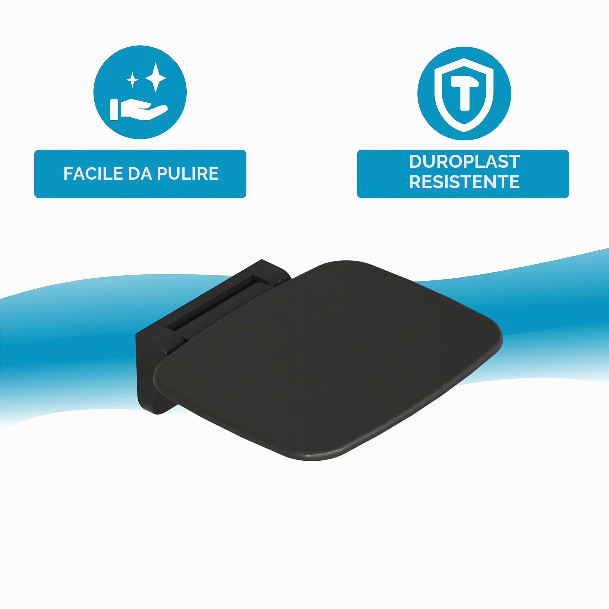 Aqua Bagno Sedile pieghevole per doccia per montaggio a parete, portata fino a 160 kg | Sedile da doccia nero, sedile pieghevole per doccia per anziani