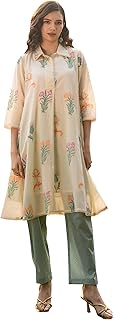 INDO ERA Women's Pure Cotton Embroidered Straight Kurta & Palazzo Set (KS0OW9929) Price In India