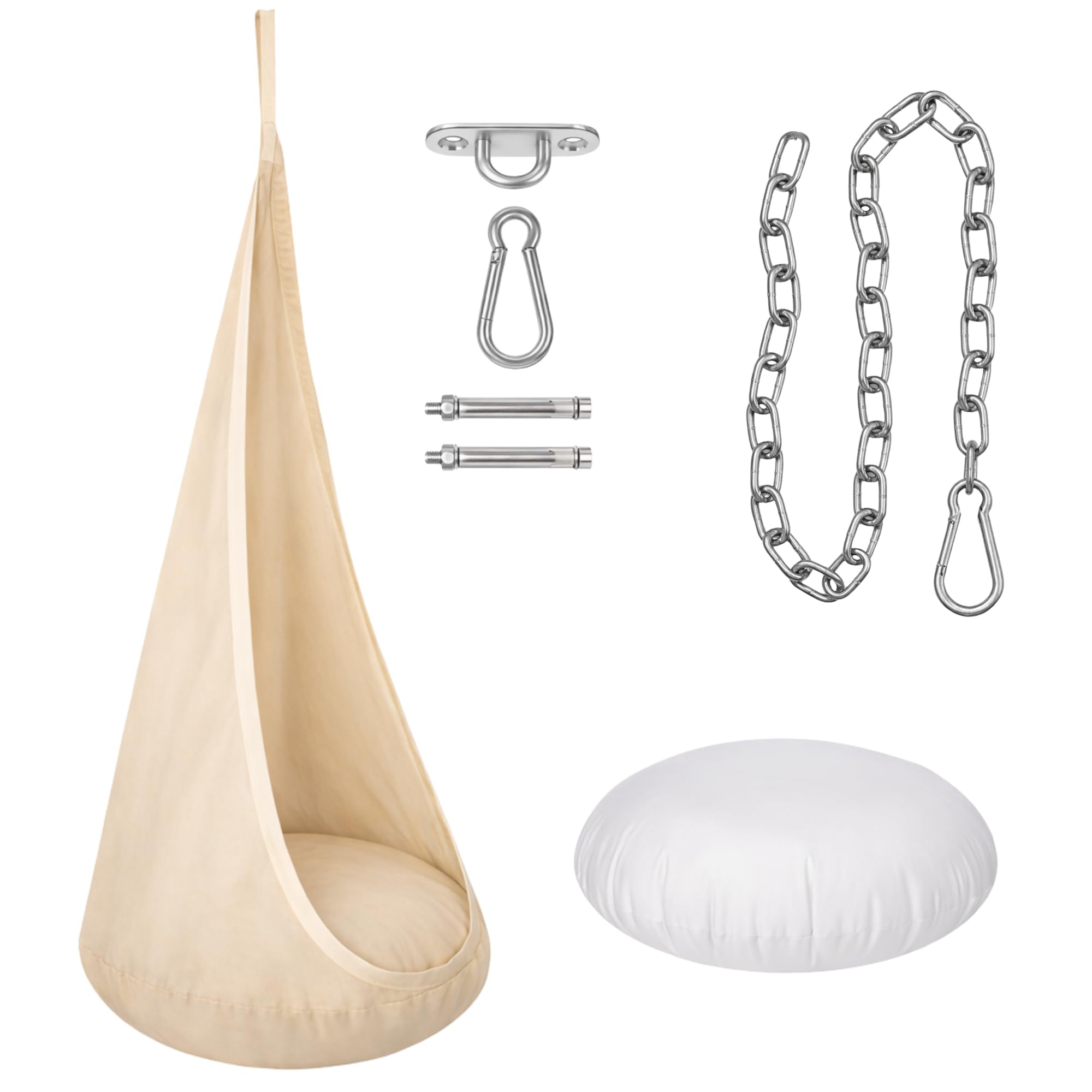 Hängesessel Kinder mit Kette, Hängeschaukel, 60 kg, Beige