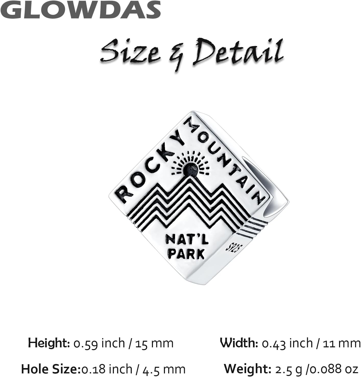 Rocky Mountain National Park Square Charms for Pandora USA Souvenir Bracelet Necklace, 925 Sterling Silver Colorado Travel Jewelry Beads, Gift for Women/Best Mom/Friends - Image 2