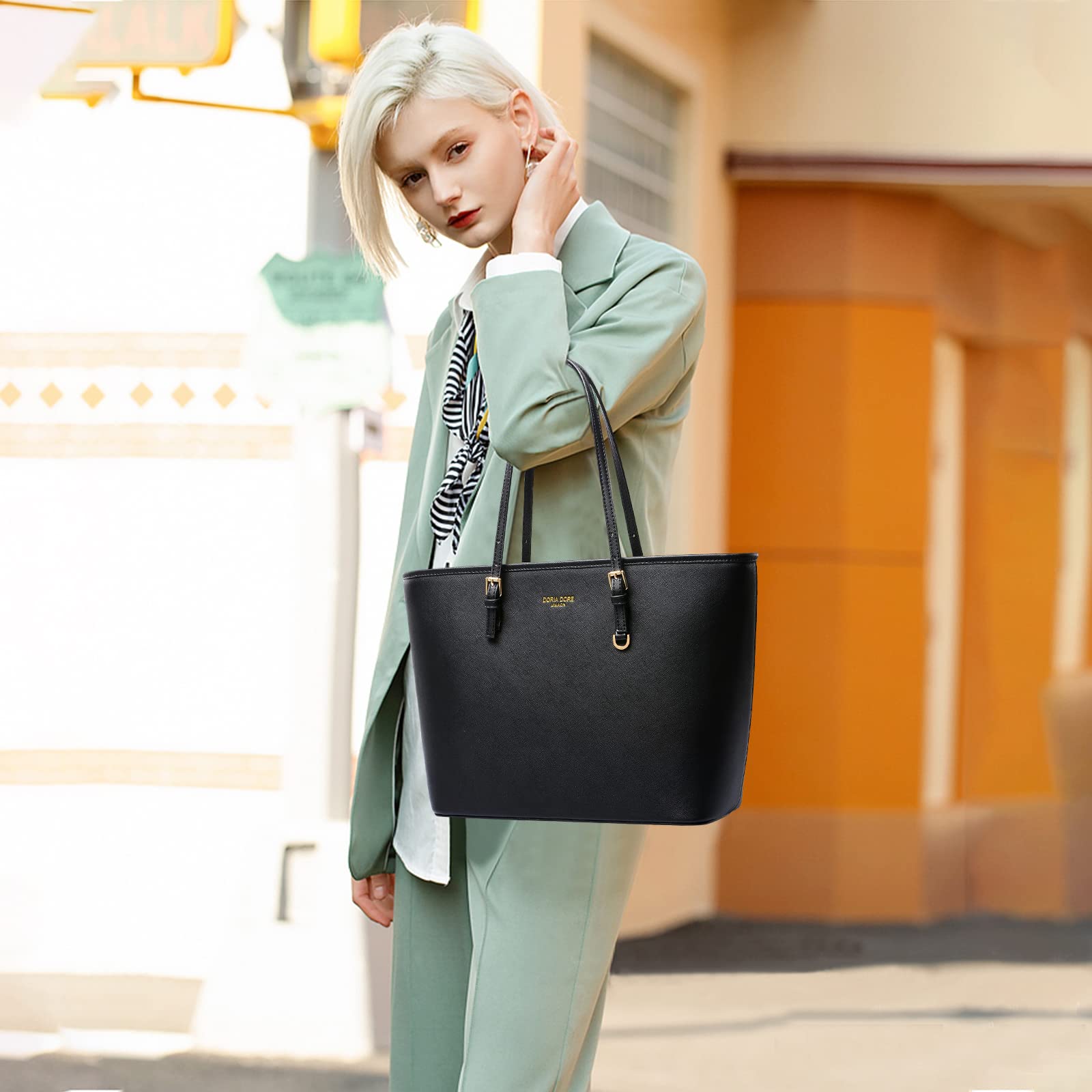 Bolsos de Mujer Bolsa de Hombro de Moda Señora Grande Bolso Tote PU Cuero Bolso Shopper para Escuela Trabajo Viaje Compras Negro