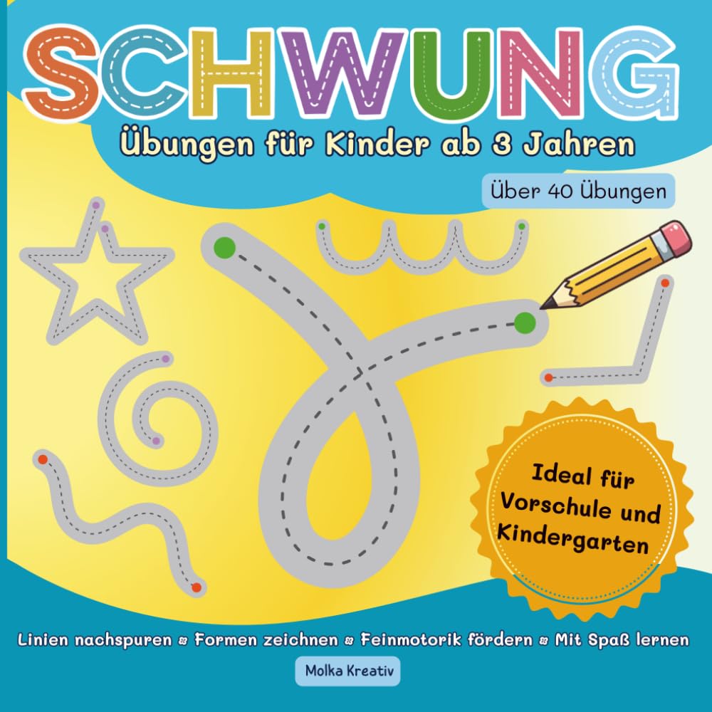 Schwungübungen für Kinder ab 3 Jahren: Linien nachspuren, Formen zeichnen, Feinmotorik fördern und spielerisch schreiben lernen.