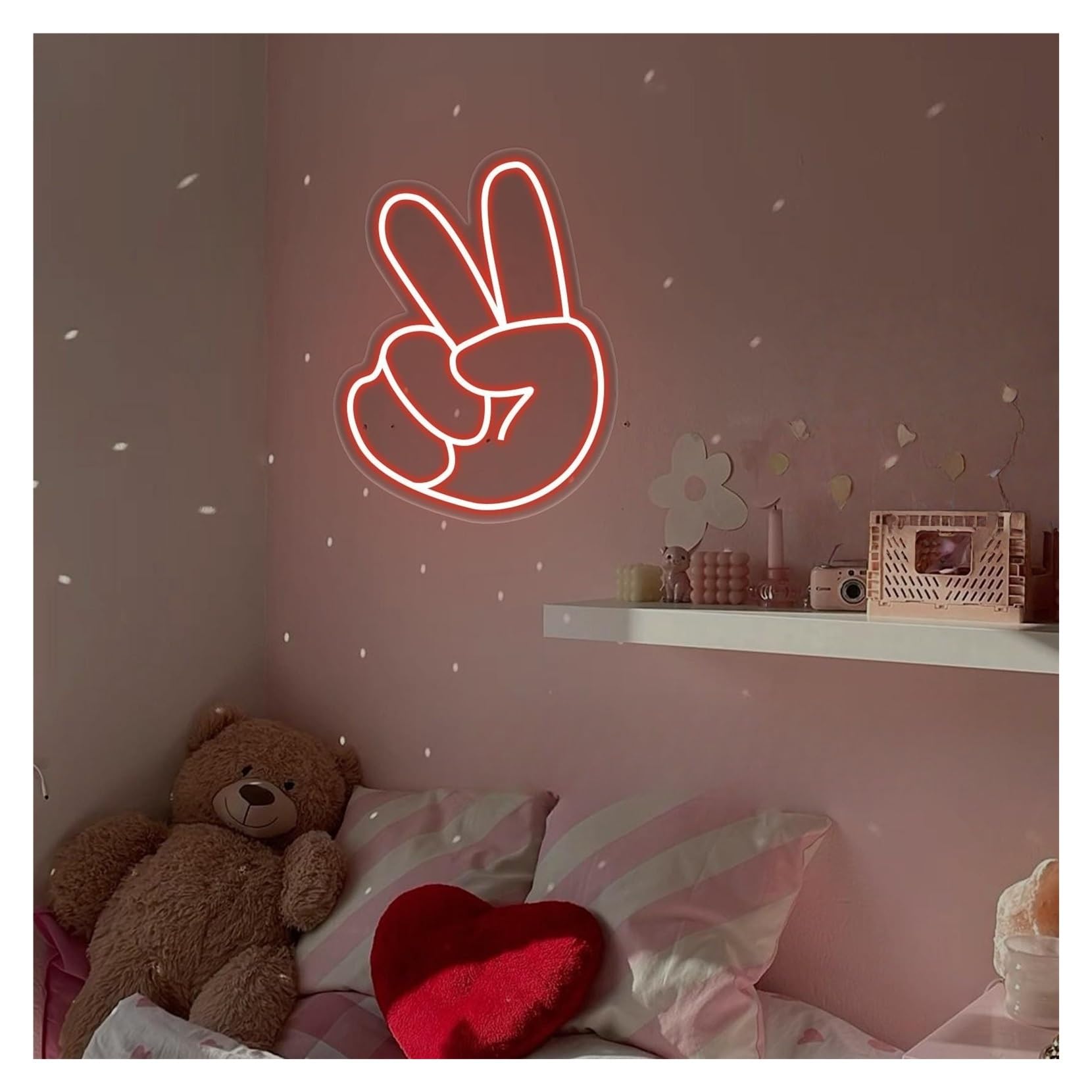 RONGCH Hanging Art Signs Victory Gesture Neon Sign,Suitable for Cafe Candy Store Wall Decor with Dimmable 31cmx40cm(C)