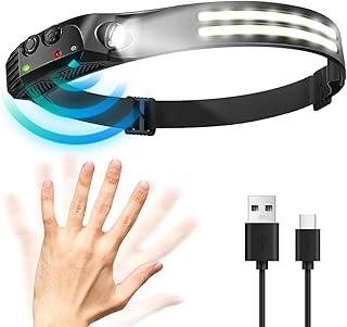 humpun Head Torch Rechargeable 2200mAh, 1200LM LED Headlamp, 230° Beam 5 Modes Motion Sensor Headlight, IPX4 Waterproof 12 Hrs Hands-Free, Adjustable Headband for Running, Hiking, Cycling, Fishing