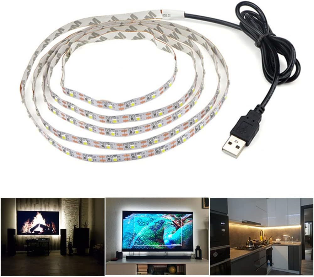 DC 5V USB LED Strips 2835 White 5M 16.4FT Tira LED Strip Light TV Background Lighting Tape Home Decor Lamp