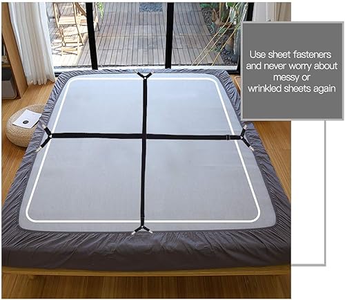 Miniatura 7 de Correas de sábanas de alta calidad, 4 piezas (2 juegos) ajustables entrecruzadas, clips de banda para sábana bajera, tirantes para esquinas, soporte