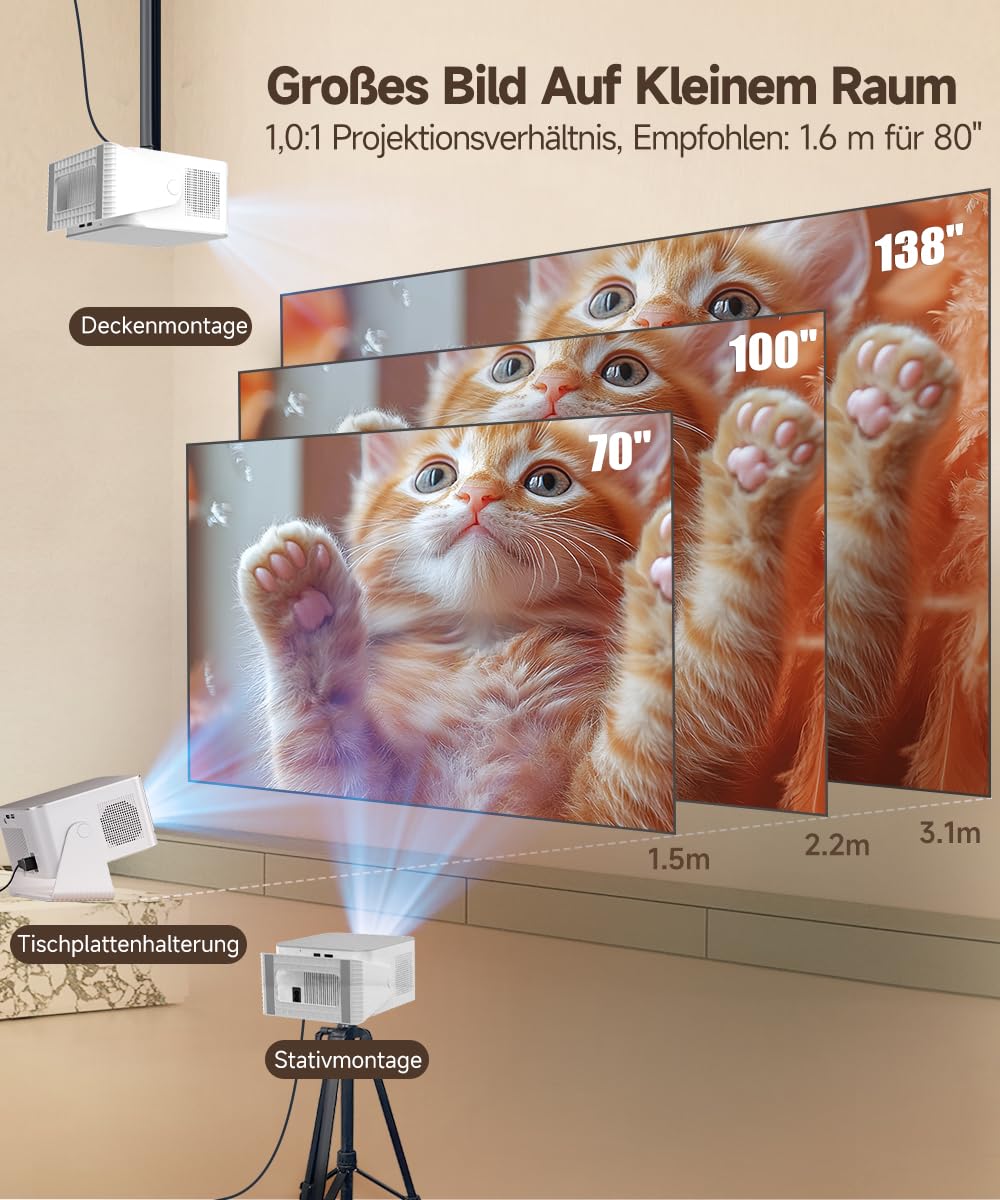 Magcubic Mini Beamer 4K & 8K 1080P Unterstützt, Projektor Tragbarer mit WiFi 6 Bluetooth 5.4, Autofokus 6D Auto-Trapezkorrektur, 15W Lautsprecher, 180° Dreh Smart Beamer Heimkino HY350MAX